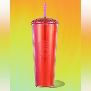 Starbucks 2024 Red Kaleidoscope Cold Cup With Jeweled Dome Lid Pink Orange 24oz